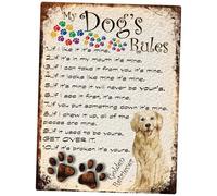 MY DOG'S RULES RETRO STYLE METAL TIN GOLDEN RETRIEVER SIGN/PLAQUE THEME 10" X 8" (62DRM)