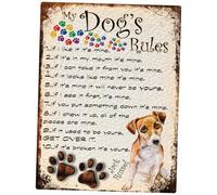 MY DOG'S RULES RETRO STYLE METAL TIN JACK RUSSEL SIGN/PLAQUE THEME 10" X 8" (115DRM)