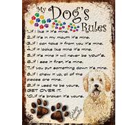 My Dog's Rules Retro Style Metal Tin Sign Plaque Golden Doodle Theme 12x16 Inch