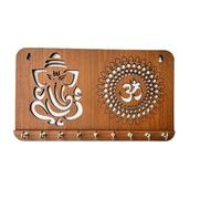 My Dream Carts Ganesha Om Chakra Brown Rectangular Bohemian Wooden Key Holder for Home Decor | Wall Mounted Key Hanger with 9 Stainless Steel Hooks