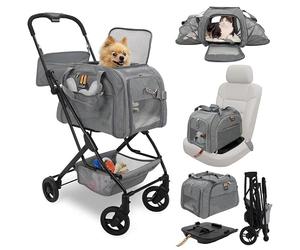 MY DUQUE - Carry Trio 3 in 1 Complete Pet Set, Max Load 12 kg/26.5 lb. Compact Fold Stroller; Pet Carrier, Isofix Carseat Base to Secure Carrier in Car. To Fly, To Ride, To Carry All in One. Colour