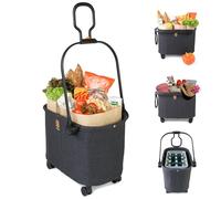 MY DUQUE - MILO the modern shopping trolley holds up to 15 kg, easy to fold away, comfortable flexible double jointed handle, XL shopping basket for light and easy pulling on 4 spin castor wheels.