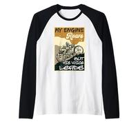 My Engine Roars But His Voice Leads Motorcycle Faith Bikers Raglan Baseball Tee