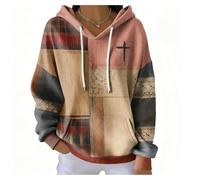 My Faith World Clothing Women Retro Contrast Color Cross Casual Hoodie Christian Sweatshirt Faith Shirtcross Pattern Pullover (Pink,5x_l)