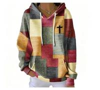 My Faith World Clothing Women Retro Contrast Color Cross Casual Hoodie Christian Sweatshirt Faith Shirtcross Pattern Pullover (Red-a,m)