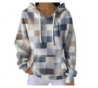 My Faith World Clothing Women Retro Contrast Color Cross Casual Hoodie Christian Sweatshirt Faith Shirtcross Pattern Pullover (Light Blue,xx_l)