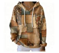 My Faith World Clothing Women Retro Contrast Color Cross Casual Hoodie Christian Sweatshirt Faith Shirtcross Pattern Pullover (Khaki,3x_l)