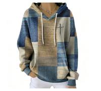 My Faith World Clothing Women Retro Contrast Color Cross Casual Hoodie Christian Sweatshirt Faith Shirtcross Pattern Pullover (Dark Blue,4x_l)