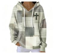 My Faith World Clothing Women Retro Contrast Color Cross Casual Hoodie Christian Sweatshirt Faith Shirtcross Pattern Pullover (White,xx_l)