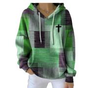 My Faith World Clothing Women, Women's Christian Cross Graphic Contrast Color Square Striped Long Sleeve Hooded Sweatshirt (C,5XL)