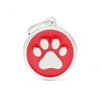 My Family Dog ID Tag Engraved Red Circle with Silver Paw Large, Personalised by Two Amigos Pet Supplies