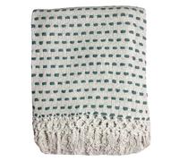 My Family House Blue Jacquard Throw Blanket - Indian Recycled Cotton Boho Hippie Fairtrade Handmade Textiles Design Pattern
