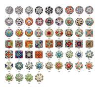 My Family House Ceramic Door Knobs Hand Painted Multicoloured Square Round Flower Assorted Cupboards Chest of Drawers Set Patterned Flower Geometric Mandala (145)