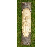 My Family House Green Man Hair Half Log Statue - Wood - Hand Carved Decorative Ornament for Garden - 50 cm