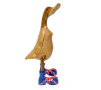 My Family House Hand Carved British Flag Duck Ornament with Welly Boots Fair Trade Novelty Bamboo Root Sculpture Home Decor Indoor Painted Ducks
