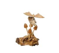 My Family House Hand Carved Butterfly Ornament on Wooden Carved Mushrooms Toadstools with Log Base