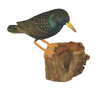 My Family House Hand Carved Wooden Bird Collection, Fair Trade, Natural Wood, Hand-Painted Decorative Sculptures with Natural Wood Base, Indoor Home Decor (Starling)