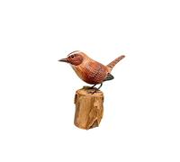 My Family House Hand Carved Wooden Bird Collection, Fair Trade, Natural Wood, Hand-Painted Decorative Sculptures with Natural Wood Base, Indoor Home Decor (Wren)
