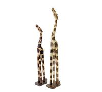 My Family House Looking Up Giraffe Statue in Brown Wood - Hand Carved Decorative Ornament for Home - 60 cm