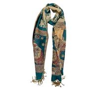 My Family House Mutlicoloured Elephant Scarf Shawl Wrap Festival Handmade in Thailand Oversized Soft Cashmere Colourful Multicoloured Ombre (Dark Green and Gold)