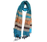 My Family House Mutlicoloured Elephant Scarf Shawl Wrap Festival Handmade in Thailand Oversized Soft Cashmere Colourful Multicoloured Ombre (Turquoise and Amber)