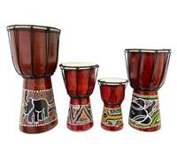 My Family House Painted Djembe - Multicoloured Wood - Hand Carved Musical Instrument - 25 cm