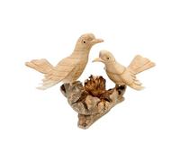 My Family House Wooden Birds on Parasite Wood Flower Statue Handmade Wooden Animal Figurine Wooden Carving Home Decor Carved Bird Ornament