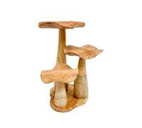 My Family House Wooden Carved Mushrooms on Base - Garden Outdoor Decor Wood Handmade Statue Sculpture Ornament