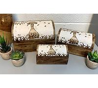My Family House Wooden Round Top Trinket Box - Giraffes Love - Hand Carved Mango Wood Jewellery Box - Medium