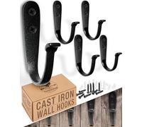 My Fancy Farmhouse Cast Iron Wall Hooks (5 Pack) Handmade Blacksmith - Wall Mounted J Hooks - Farmhouse Decorative - Vintage Hooks for Hanging Coats, Bags or Pots in Pantry (Black)
