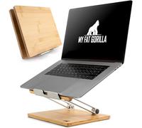 MY FAT GORILLA Bamboo Laptop Stand, Ergonomic Universal Holder for Notebook Raiser, Compatible for 10-15 Inches, Laptop Holder Desk, Vertical Laptop Stand (Adjustable)