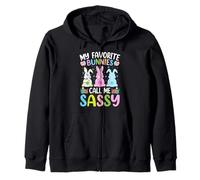 My Favorite Bunnies Call Me Sassy Bunny Girls Women Easter Zip Hoodie