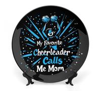 My Favorite Cheerleader Mom Bone China Decorative Plate Ceramic Wall Dinner Plates with Display Stand for Home Kitchen Decor 6inch