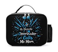My Favorite Cheerleader Mom Leather Lunch Bag Insulated Lunchbox Meal Tote Handbags with Detachable Buckled Handle
