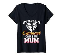 My Favorite Gymnast Calls Me Mum Funny Gymnastics Mum V-Neck T-Shirt