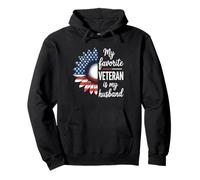 My Favorite Veteran Is My Husband Sunflower American Flag Pullover Hoodie