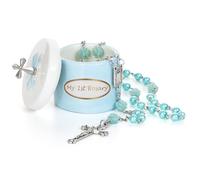 My First Blue Rosary and Keepsake Box, Catholic Baptism Gift for Baby Boy, Christening Set from Godparents, First Communion Rosary, Baby Shower Keepsake Box, Religious Boy Baptism Gifts