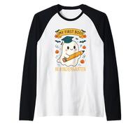 My First Boo in Kindergarten Cute Little Ghost Halloween Raglan Baseball Tee