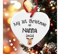 My First Christmas as Nanna Reindeer Tree Decoration | Ceramic Heart Ornament Bauble Plaque Gift