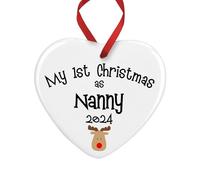 My First Christmas as Nanny Reindeer Tree Decoration | Ceramic Heart Ornament Bauble Plaque Gift