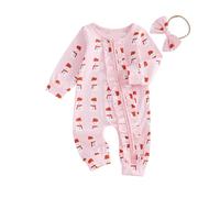 My First Christmas Baby Girl Outfit Newborn Baby Girl Christmas Santa Claus Long Sleeve Romper Jumpsuit Infant (B Pink, 3-6 Months)
