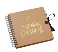 My First Christmas Brown Scrapbook Photo Album Gold Print