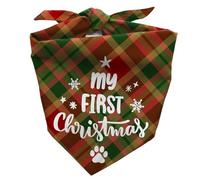 My First Christmas Dog Bandana, Dog Bandana for Small Medium Large Pets, Plaid Scarf Triangle Bibs Party Accessories Outfit for Puppy, Gifts for Dogs Mom Owners