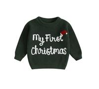 My First Christmas Jumper Baby Boys Girls Long Sleeve Embroidered Oversized Chunky Knit Sweater Pullover Sweatshirt Toddler Winter Warm Knitwear Tops Unisex (Green My First Christmas, 6-9 Months)