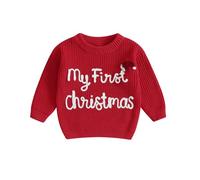 My First Christmas Jumper Baby Boys Girls Long Sleeve Embroidered Oversized Chunky Knit Sweater Pullover Sweatshirt Toddler Winter Warm Knitwear Tops Unisex (Red My First Christmas, 12-18 Months)