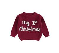My First Christmas Jumper Baby Boys Girls Long Sleeve Embroidered Oversized Chunky Knit Sweater Pullover Sweatshirt Toddler Winter Warm Knitwear Tops Unisex (Red My 1st Christmas, 9-12 Months)