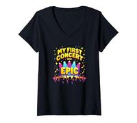 My First Concert was Epic Kids Music Festival Memory V-Neck T-Shirt, Women, Black, XXL