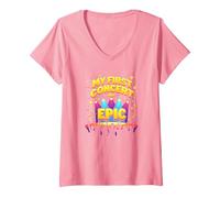 My First Concert was Epic Kids Music Festival Memory V-Neck T-Shirt, Women, Pink, XXL