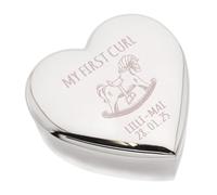My First Curl, New Baby Christening Design Silver Heart Shape Trinket, Personalised with Name and Date