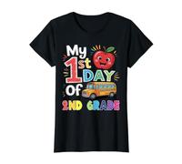 My First Day of 2nd Grade Second Grade School Bus Apple Value Graphic T-Shirt, Women, Black, XS